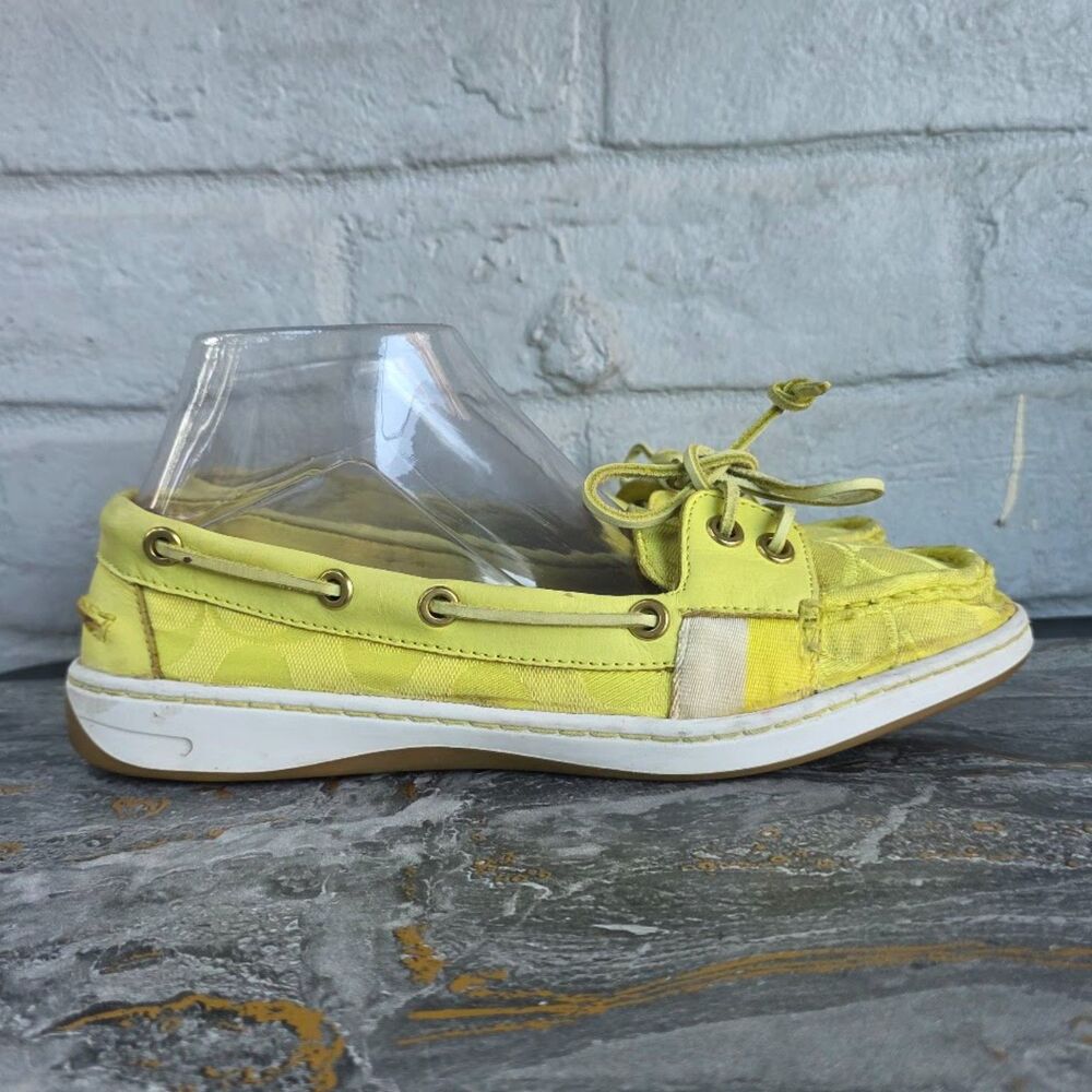 COACH Rainey Yellow Signature Jacquard Canvas Boat Shoes 8.5M